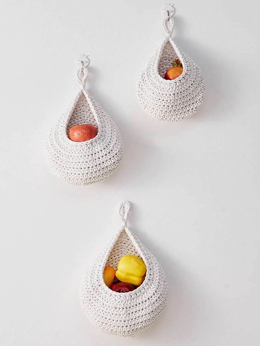 INS Creative Macrame Wall Hanging Teardrop Bird Nest Net Bag, Handmade Woven Cotton Rope Fruit Vegetable Storage Net Bag, Kitchen Decor Wall Hanging Net Bag, Vegetable Fruit Storage Basket, Bird Nest Wall Mounted Net Bag - Multicolor - View 1
