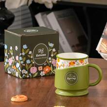 1pc Spring Wildflower Series Ceramic Mug, High-Quality Ceramic Cup, Dishwasher , Portable, Great Gift Item, Reusable - Multicolor - View 7