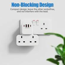 Multi-Function Power Strip, 2 AC Power Outlets, 2 USB-A, 2 USB-C Charging Ports, Suitable For 250V Household Appliances, UK Plug - UK Plug(220-240V) - View 2
