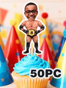 10/25/50/100/150pcs Cupcake Decorating, Fitness-Themed Cake Decorating, Muscular Warrior Wrestler Cake Hats, Bodybuilding Boxing Fighting Birthday Party Supplies, Personalized Tough Guy Gifts, Children's Boy Hero-Themed Birthday Party Gifts, Personalized Team Anniversary Gifts