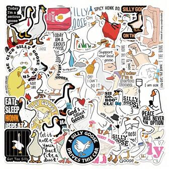 50pcs/Pack Vintage Funny Silly Goose Romantic Aesthetic Stickers, Cartoon Cute Aesthetic Graffiti Vinyl Stickers, Suitable For Water Bottles, Laptops, Phones, Skateboards, Guitars, Luggage, Scrapbooks, Helmets, Bicycles, Motorcycles, Cars, Instruments Decoration, Teens & Adults Party Supplies, Christmas & New Year Scrapbooking Gifts