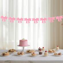 Guirnalda de banderines de fieltro con lazo, decoraciones creativas para fiestas colgantes, para cumpleaños, baby showers y bodas. - Rosa - Ver 3