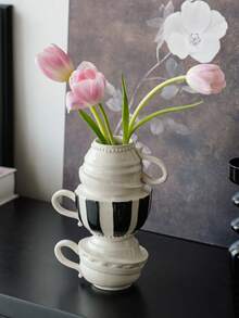 High-End Elegant Stacked Flower Vase, Creative Vintage Vase, Luxury Floral Arrangement Decor For Fresh Flowers, Greenery And Dried Flowers - Modern Ceramic Vase, Lightweight, Suitable For Home, Office Or Balcony Decoration