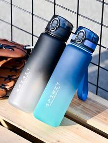 1 pieza Botella de agua de plástico de gran capacidad de 650ml, con marcador de tiempo degradado, botella de agua deportiva portátil a prueba de fugas, para hombres y mujeres, para uso en exteriores, de bebida directa, fácil de transportar, adecuada para la escuela, el gimnasio, el camping, el senderismo y los viajes - Multicolor - Ver 4