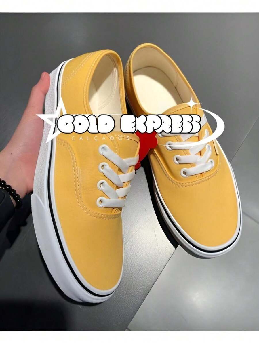 Authentic Men's Casual Basic Skater Sneakers In Various Colors, Unisex, Non-Slip, Sizes 34 To 43, 24-Hour Shipping - Yellow - View 1