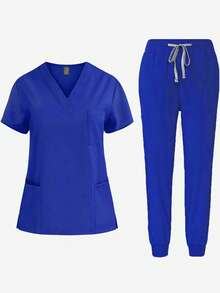 Men's Short Sleeve Nurse/Doctor/Veterinarian Uniform Set - Blue - View 2