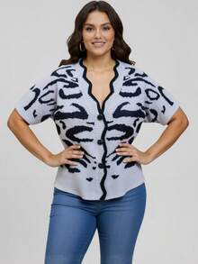 Plus Size Knitwear V Neck Regular Length Sweater Vest With Button Front Details And Slight Stretch Fabric