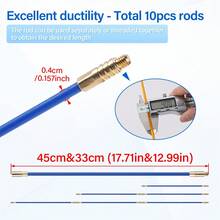 10pcs 4mm Diameter, 33/45/45.7cm Length Blue Fiberglass Fish Tape, Used For Pulling Wires Through Walls, Attics, Crawl Spaces, Basements And Ceilings
