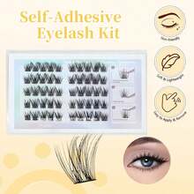 Self-Adhesive False Eyelashes, Glue-Free Press-On Lashes, Pre-Glued Adhesive-Free Lashes In Natural Cluster Sets Curled Lashes, Beginner-Friendly, No Sticky Residue, DIY In One Step - Natural Lashes - View 2