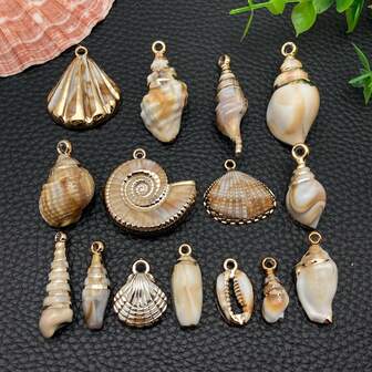 15 piezas Mezcla de dijes de conchas marinas y estrellas de mar de acrílico con colgantes de vida marina para manualidades de joyería con estilo de playa, como collares, aretes y llaveros