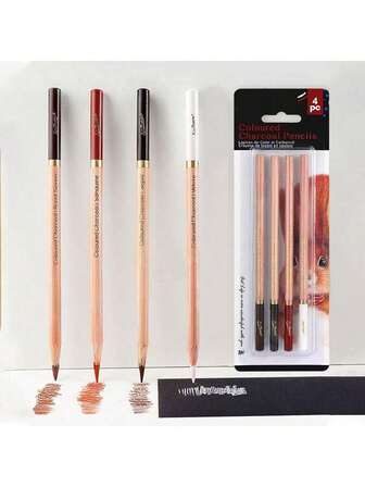 4pcs/Set Colored Charcoal Pencils, Sketching And Shading, Soft Highlight Pencils, Round Tip, Thick Tip, Dual-Grip, Personalized Artistic Drawing