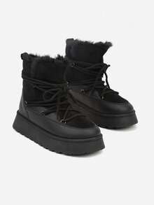 Thick Sole Snow Boots With Fur For Daily Wear - Black - View 5