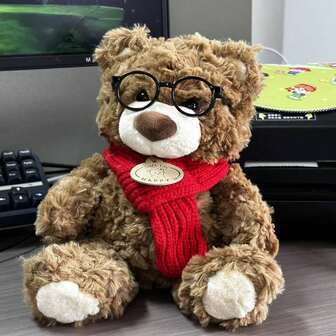 24cm Lindo oso de peluche de peluche con bufanda, compañero de almohada de animal de peluche suave, regalo para niños