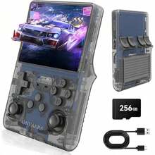 Retro-Handheld-Spielkonsole mit 3,5-Zoll-IPS-HD-Display und 256-GB-TF-Karte – inklusive mehrerer vorinstallierter Spiele und Linux-Betriebssystem | Klassischer tragbarer Arcade-Player - Schwarz - Übersicht 1