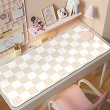 1pc Beige & White Checkered Desk Mat - Non-Slip Wrist Rest, Fatigue Reduction, Soft & Durable Rubber Base And Smooth Surface, Suitable For Computer, Office And Gaming - Beige & White Checkered Pattern (Beige, Light Brown) - Easy To Clean Workspace Accessory, Ideal For Creative Professionals - Rectangle - View 1