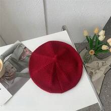 Vintage British Style Beret Hat For Women, Knit Wool Literary Painter Cap, All-Match Winter Warm Beanie, Streetwear Casual - 酒紅色 - 查看 2