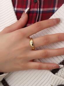 Charm-In 1pc Gold-Color Round Star Zirconia Stone Ring For Women, Daily Jewelry - Gold Model 5 - View 3