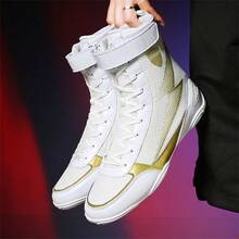 Men's Professional Boxing Shoes, High-Top Competition Shoes, Wrestling/Grappling Training Shoes, Lightweight Design, Mesh Material, Suitable For Fitness, Strength Training, Bodybuilding, And Other Workouts