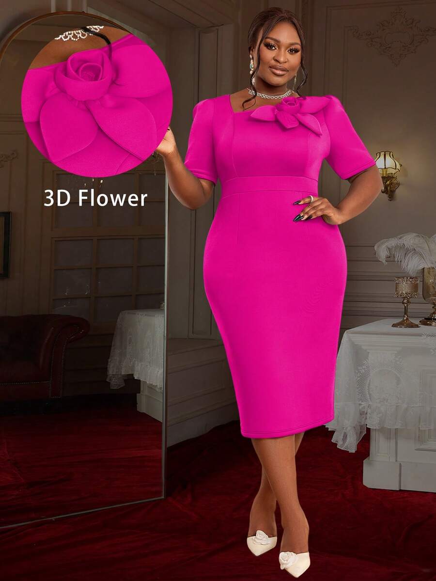 Women's 3D Floral Print Bodycon Party Dress, Cocktail Semi-Formal Gown Suitable For Birthday, Graduation, Wedding Guest, Prom, Homecoming And Other Occasions - hoa hồng đỏ - Xem 1