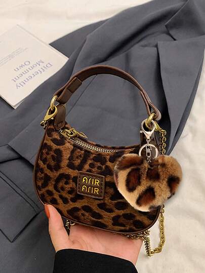 Leopard Print Hand Bag,Leopard Patterned Heart-Shaped Pendant, Korean Version Mini Chain Bag,Coin Purse,Jewelry Storage Bag,Car Pendant,Key Chain,Traveling, Staying At Home, Working,Mom, Teacher, Classmate, Friend, Colleague,Teacher's Day Gifts, Halloween, Christmas