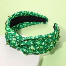 PHALIN St Patricks Day Headband For Women Green Lucky Shamrock Embellished Rhinestone Crystal Pearl Knotted Headband St Patricks Day Hair Accessories Irish Holiday Gifts (Shamrock 3) - MàuD - Xem 4