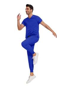Men's Short Sleeve Nurse/Doctor/Veterinarian Uniform Set - Blue - View 5