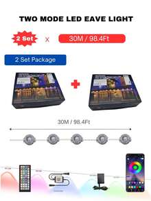 ONELEDWANGRX Permanent LED Eave Lights For Mother's Day Festival 50ft-98.4 Ft/15m-30m RGB Roof Lights With 2 Mode Control, Room Decoration Stuff Patio Yard Fairy Garden Birthday Decorations, Smart App Control And 44-Key Remote Controller Installed Batteries, Colorful Eaves Lights Waterproof
