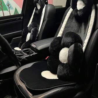 1pc Plush Car Seat Cushion, Floral Design, Comfortable & Anti-Slip, Suitable For All Seasons