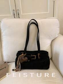 1 chiếc túi đeo chéo dưới cánh tay thời trang dành cho nữ, có mặt dây chuyền, thích hợp cho đi chơi hàng ngày, hẹn hò, đi làm. - màu đen - Xem 7