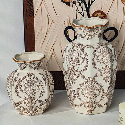 Cabin Kangaroo 1pc New Blue And White Porcelain Ceramic Vase, New Chinese Style Decor, Living Room Flower Vase, Foyer Decoration, Vintage Peony Flower Arrangement