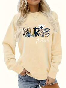 1Pc Women'S -Blended Nurse Nicole Graphic Sweatshirt - Leopard Print & Floral Stethoscope Design, Long Sleeve Round Neck Pullover For Nursing Professionals, Spring/Fall Casual Workwear, Comfortable & Stylish Apparel For Hospital Staff, Scrubs Alternative, Healthcare Clothing, Durable Material, Soft Fabric, Printed Sweater, Workwear Top, Healthcare Workers, Professional Women, Nurse Scrub Top, Crew Neck Sweatshirt For Women, Fall Sweatshirt For Women, Winter Clothe For Women, Fall Clothe Women's Minimalist Regular Fit Long Sleeve Sweatshirt - Casual Daily Outfits Top - 淺灰色 - 查看 7