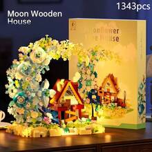 1 Set Holzhaus Bauklötze mit Mond und Blume, realistische Holzblumen- und Mondblöcke, DIY Montage, Sammlerstück, Stressabbau Spielzeug, Heim-/Bürodekoration, Erwachsenen Bauklötze, Hochzeits-/Feiertags-/Geburtstagsgeschenk - Mondhaus - Übersicht 10
