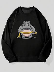 Sudadera Casual de Hombre con Cuello Redondo y Cintura con Gráfico de Hipopótamo - Corte Holgado, Manga Larga, Color Sólido, Jersey Cómodo para Vestir Casual, Ropa Cómoda para el Día a Día| Sudadera con Gráfico Divertido| Sudadera de Tela Elástica, Ropa de Hipopótamo - Oscuro - Ver 10