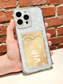 1 pieza Funda protectora, funda transparente para celular, con ranura para tarjeta, carcasa de TPU silicona anticaída "Carcasa con diseño de copos de nieve sobre fondo claro, estilo minimalista y elegante, ideal para mujeres, diseño ligero y resistente, regalo perfecto para Navidad" Compatible con Galaxy A21/A24/A25/A32/A34/A35/A54/A55, Galaxy S25/S24/S23/S22/S21 Ultra/Plus, Compatible con iPhone16/15/14/13/12/11/XS/XR/X/PLUS/PRO/PROMAX, agarre cómodo, regalo festivo para amigos, novia, novio, familia - transparente - Ver 8