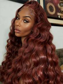 Reddish Brown Brazilian Virgin 250 Density Body Wave Lace Front Wigs Human Hair 13x4 HD Water Wave Glueless Wigs Human Hair Pre Plucked For Women With Baby Hair Perfect For Women - màu nâu - Xem 2