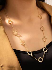 1 pieza Cadena de suéter larga con trébol hueco de cristal, collar de tono dorado de moda - multicolores 8 - Ver 4