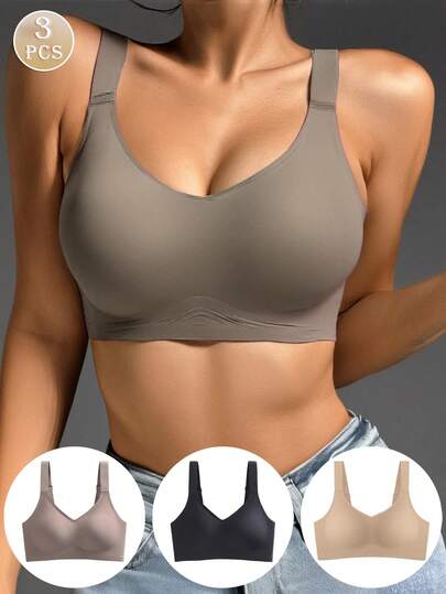 3 Peças de Roupa Íntima Confortável e Simples para Mulheres no Verão, Fina e Sexy, Sutiã Anti Flacidez, Sutiã Esportivo Sem Aro de Aço