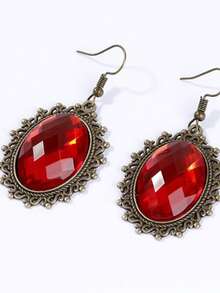 3pcs Gothic Punk Jewelry Set - Halloween Vampire Black Lace Necklace, Bracelet, Earrings Set With Red Faux Crystal - Alloy No Plating, Suitable For Party, Holiday And Female Cosplay Accessories