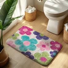 1 pièce Tapis décoratif de salle de bain à motif floral coloré, tapis doux et mignon, tapis de salle de bain, petit tapis, paillasson d'accueil, tapis, paillasson, tapis de cuisine, décoration d'intérieur, paillasson d'entrée, petit tapis de zone, paillasson d'extérieur, décoration d'intérieur, tapis de zone, tapis de jardin, tapis lavable