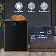 WANAI 3.5 CU.FT. Refrigerator With Digital Control, Compact Fridge With 2 Baskets, Free Standing Top Open Door Deep Freezer, Black - US A Type Plug(110-127V) - View 7