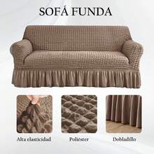 AMOROSA 3 Pieza Funda Cubre Sala con Falda Tipo Plumeti Funda de Sofá Lavable Elástica Fácil de Instalar Fundas para Sillones Sala  (1 plaza, 2 plazas, 3 plazas) Decoración Sala - Capuchino - Ver 3