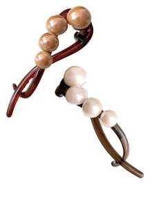 2 peças de presilha de cabelo simples com pérolas artificiais torcidas para meninas, ideal para penteados elegantes com coque na parte de trás. Acessórios para cabelo, grampos e outros itens de cabelo.
