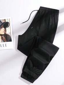 Women's Loose Fit Running Sports Pants, Lightweight, Sun-Protective, Straight Leg, Breathable Casual Long Trousers - Black - View 8