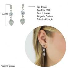 Women's Set: Earrings, Necklace, Cubic Zirconia, Crystal, And Heart, Stainless Steel Costume Jewelry - 銀色 - 查看 3