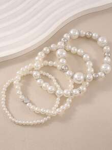 Set de 8 piezas de pulseras elegantes y vintage con cuentas de perlas falsas de ABS, adecuadas para uso diario, fiestas, banquetes, gran regalo para familiares y amigos