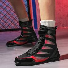 Men's Professional Boxing Shoes, High-Top Competition Shoes, Wrestling/Grappling Training Shoes, Lightweight Design, Mesh Material, Suitable For Fitness, Strength Training, Bodybuilding, And Other Workouts - Black - View 6