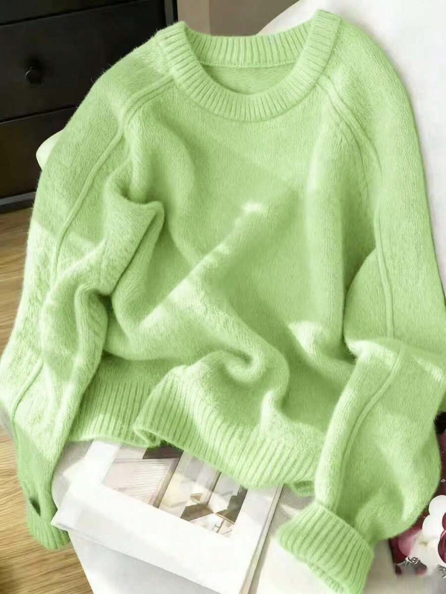 Women's Solid Color Raglan Sleeve Casual Soft & Cozy Knit Sweater, Autumn/Winter - Mint Green - View 1