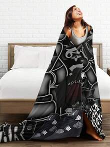 Kawss Kawaii Kaw Blanket The Ultimate Anime Fan Gift - Luxuriously Soft Flannel Blanket, Cartoon Printed Throw For Home, Camping, Travel, Perfect For Christmas & Birthdays - Black - View 5