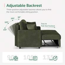 Green 52" 3-In-1 Convertible Pull-Out Sofa Bed Sleeper Loveseat With Reclining Backrest, Built-In Cup Holders, Pet-Friendly Corduroy Sofa For Small Space - Màu xanh lá cây đậm - Xem 8