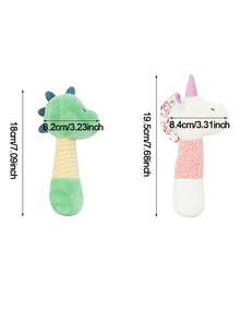 1pc Plush Stuffed Unicorn And Dinosaur Rattle Soft Baby Rattle Toys With Shaker Bell Hand Rattles Toy For Infant Sensory Developmental Hand Grip Toys Baby Travel Gifts - 彩色 - 查看 2